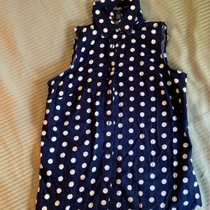 Chaps Sleeveless Blue and White Polka Dot Fitted Blouse.  Cotton